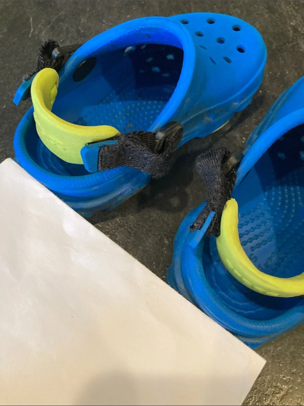 Boys Crocs blue yellow sandals size 7